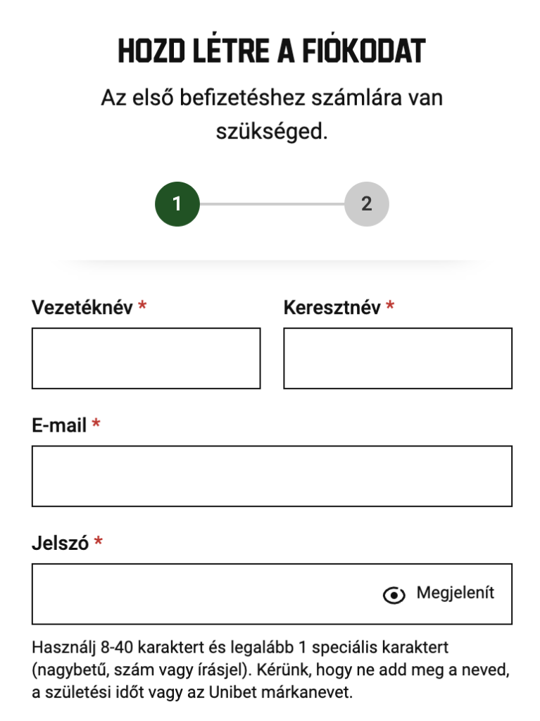 Regisztráció Oldal Unibet Magyar