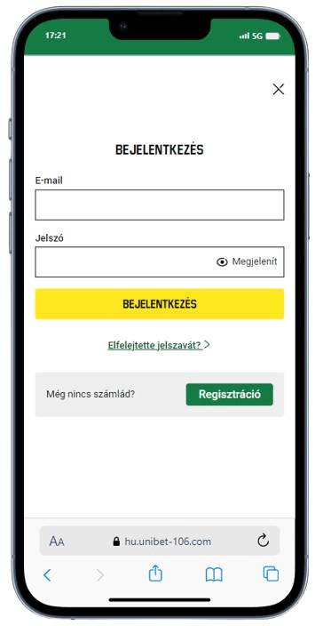 Unibet bejelentkezési oldal