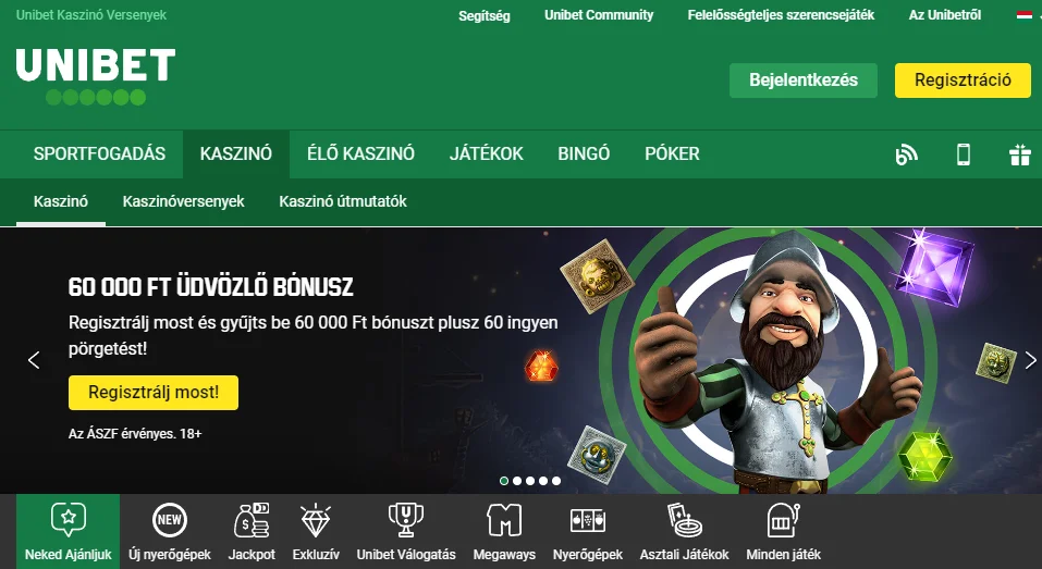 Az Unibet Casino Főoldala